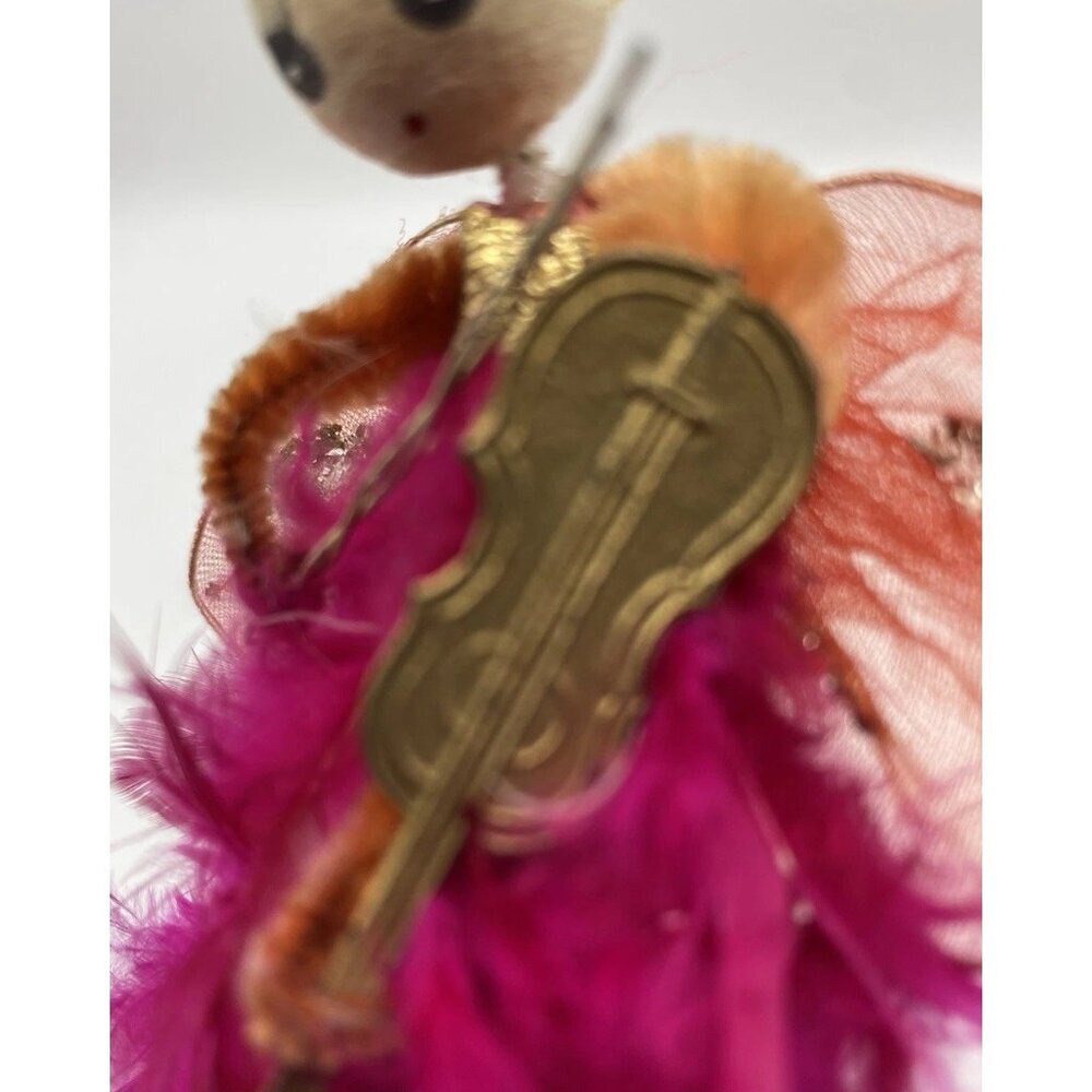 Vintage Feather Angel Hot Pink Christmas Holiday 5 " Cardboard Violin Kitsch MCM - Picture 14 of 16